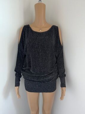 le chateau Black Sparkle Cold-Shoulder Slouchy top/dress